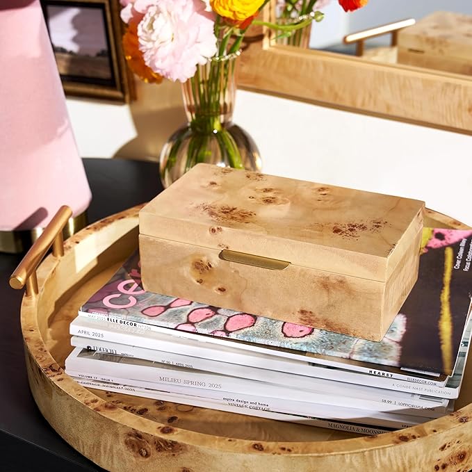 Burl Wood Tabletop Storage Box, 7.5x4.25 Inches, Keepsake Box, Decorative Box, Basket with Lid, Storage Basket with Lid, Compact Size