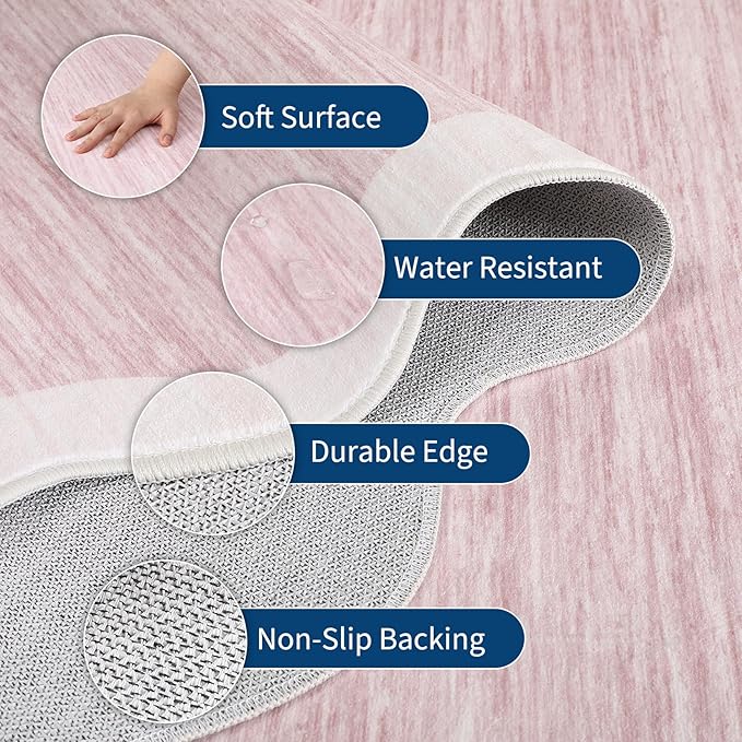 GarveeHome Scalloped Washable Rug 6x9 Area Rugs for Living Room Modern Pink Abstract Nursery Rug Large Area Rug for Bedroom Non Slip Throw Rugs Soft Low Pile Stain Resistant Carpet for Classroom 6'x9'