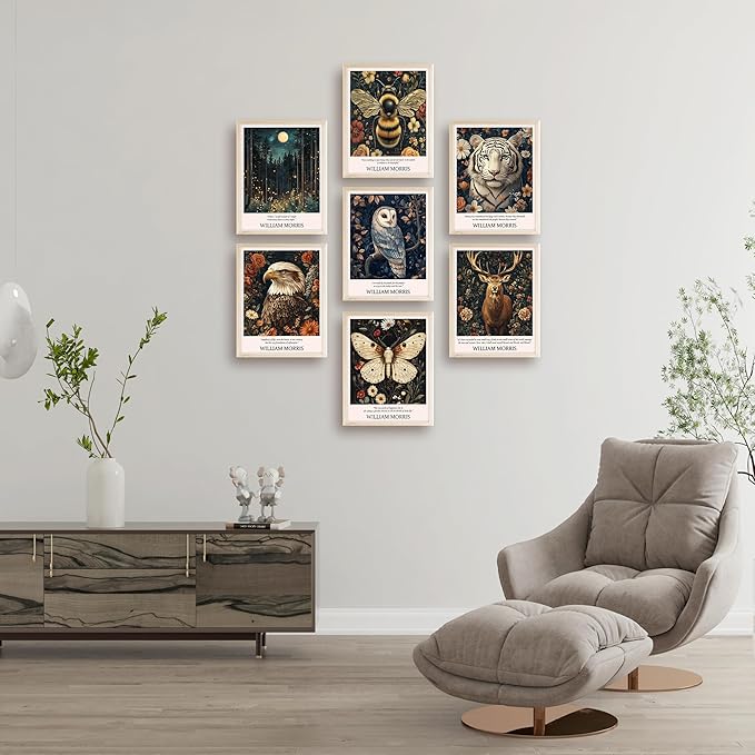 Eastern Print William Morris Wall Art Set Of 7 Prints, Vintage Animal Artwork For Walls Living Room And Bedroom, Colorful Posters For Room Aesthetic, Nature Botanical Wall Decor, Unframed 8x10 Inches