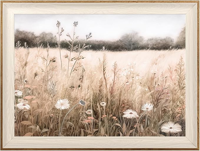 ASTRDECOR Framed Nature Wall Art Prints, Vintage Wildflower Field Landscape Canvas Wall Art Bedroom, Autumn Oil Painting Botanical Artwork, Plant Pictures Farmhouse Wall Decor Living Room - 12''x16''