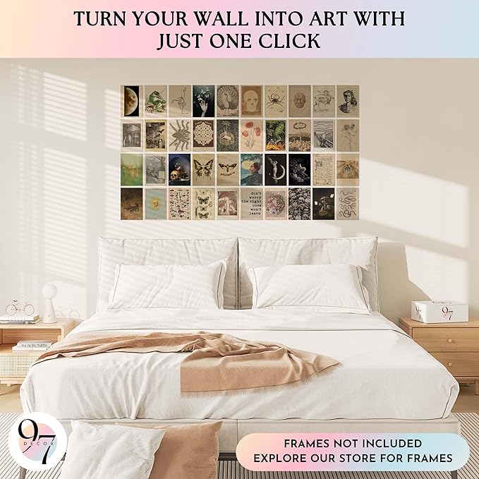97 Decor Vintage Posters for Room Aesthetic - 40pcs Vintage Art Wall Collage Kit, Fairycore Room Decor, Witch Goblincore Pictures Cottagecore Posters for Teen College Dorm Bedroom Decoration (4"x6")
