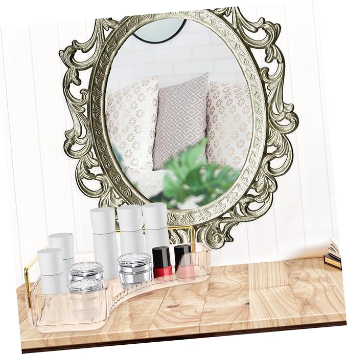 VOSAREA Triangle Makeup Organizer Shelf Single Layer Bathroom Countertop Tray Brown Cosmetic Storage for Perfume and Jewelry Suitable for Bedroom and Bathroom