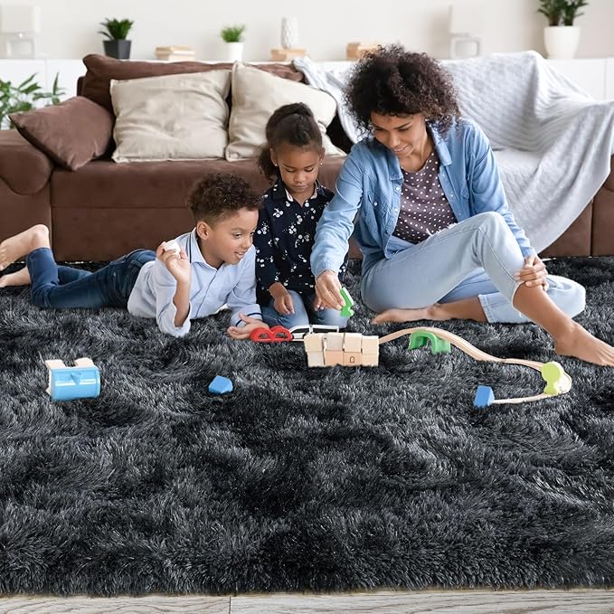 Ultra Soft Rugs for Living Room Bedroom, 5x7 Area Rugs for Living Room, Modern Shaggy Carpets Fuzzy Rug for Boys Girls Dorm Nursery Home Decor Aesthetic, Upgrade Non-Slip Durable, Dark Grey