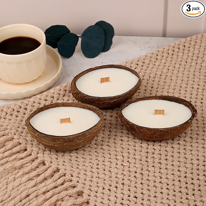 – Scented Candles Clearance | Coconut Shell Soy Wax Candle with Wooden Wick | Candles for Home Décor | Gift Idea for Women (3, Pistachio/Salted Caramel/Coffee)
