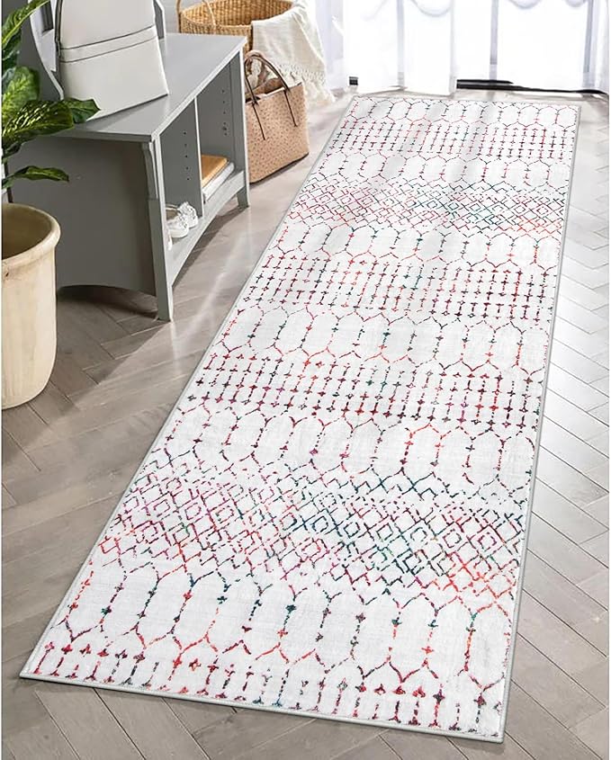 Lahome Moroccan Long Kitchen Rugs Runners 2x8 Rug Runners for Hallways Low-Profile Non Slip Rubber Backed Carpet, Geometric Print Distressed Floor Mat for Entryway Laundry Room Foyer Hana