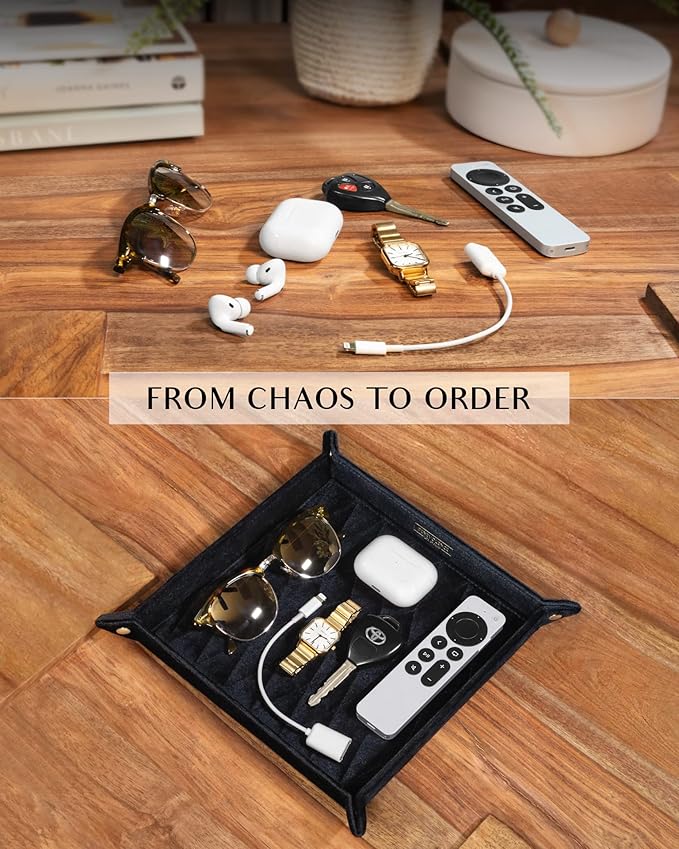 Benevolence LA Perfume & Jewelry Trays for Dresser, Set of 2 | Vanity Valet Organizer, Catch-All Tray for Makeup & Accessories | Decorative Desk & Dressing Table Organizer – Ebony