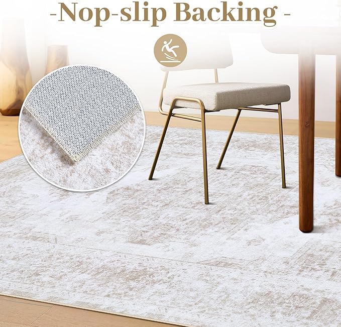 XLUEZ Runner Rug 2x6 Vintage Rugs, Machine Washable Kitchen Runner Retro Medallion Distressed Rug Non-Slip Soft Low Pile Hallway Rugs for Entryway Bedroom Bathroom Laundry(Beige,2'x6')