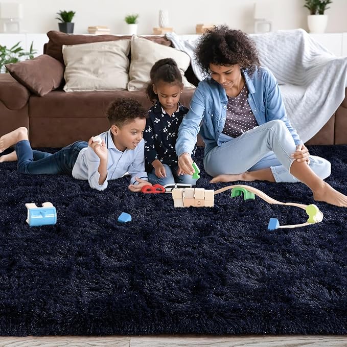 5x7ft Fluffy Fuzzy Area Rug for Living Room Bedroom, Ultra Soft Rugs for Living Room, Modern Shaggy Carpets Rug for Boys Girls Dorm Nursery Home Decor Aesthetic, Upgrade Non-Slip Durable, Dark Blue