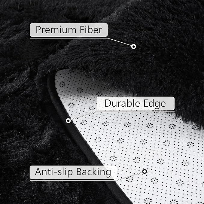 BENRON Soft Runner Rugs for Bedroom 2x6, Washable Long Runners for Hallway Entryway Kitchen Dorm, Fluffy Throw Rug for Kids Girls Room Decor Photo Prop, Black