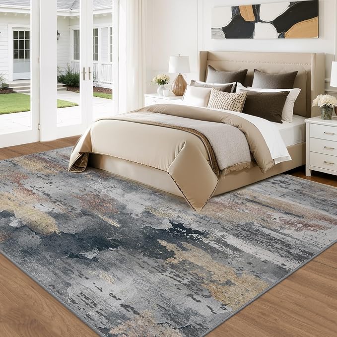 RELEANY Washable Area Rugs 6'x9' Non-Slip Modern Abstract Soft for Living Room Entryway Bedroom Nursery, Print Pattern, Charcoal Brown