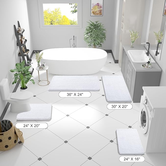 OLANLY Bathroom Runner Rugs 47x24, Extra Soft Absorbent Chenille Bath Rugs, Rubber Backing Quick Dry, Machine Washable Long Bath Mats for Bathroom Floor, Tub and Shower, Home Decor Accessories, White