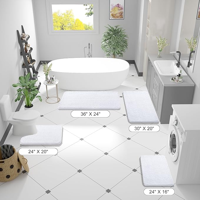 OLANLY Bathroom Runner Rugs 70x24, Extra Soft Absorbent Chenille Bath Rugs, Rubber Backing Quick Dry, Machine Washable Long Bath Mats for Bathroom Floor, Tub and Shower, Home Decor Accessories, White