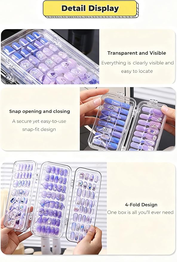 Transparent Tri-Fold Storage Box, Acrylic Jewelry and Nail Organizer with Multiple Compartments, Portable Design