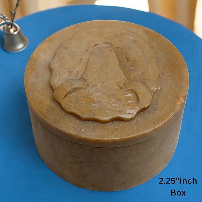 Soapstone Round Small Jewelry Box 2.25X1.5 inch, Hand Carved Designer, Makeup Organizer,Storage Box,Trinket Box, Ring Box, Jewelry Holder Organizer, Gifts for Women,Birthday Gift