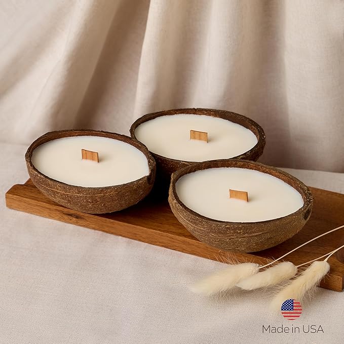 – Scented Candles Clearance | Coconut Shell Soy Wax Candle with Wooden Wick | Candles for Home Décor | Gift Idea for Women (3, Pistachio/Salted Caramel/Coffee)