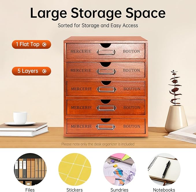Wooden Jewelry Box for Women, 5 Layer Jewelry Organizer Vintage Wooden Jewelry Boxes Wooden Storage Box Home Office File Cabinet Small Library Card Catalog Jewelry Cosmetics Organizer