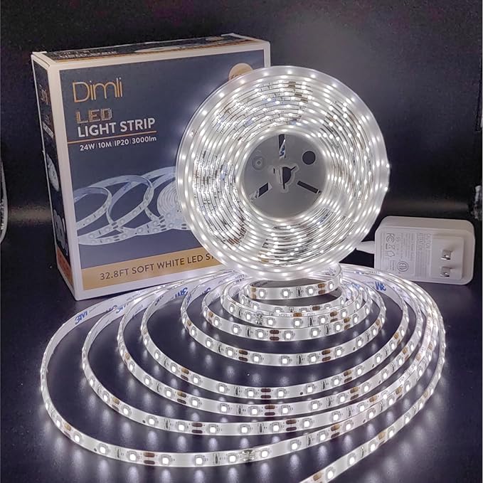 Yonikku Bright White LED Strip Lights - 32.8FT Waterproof Outdoor & Indoor LED Tape Light (6500K, Plug-in)