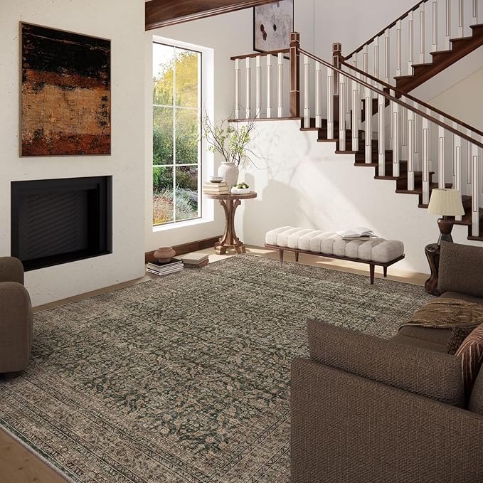 palohom 10x12 Area Rugs for Living Room: Large Area Rug Washable Stain Resistant Non Slip Distressed Vintage Rug Low Pile Faux Wool Soft Rug for Bedroom Farmhouse Dining Room Nursery Kids Playroom