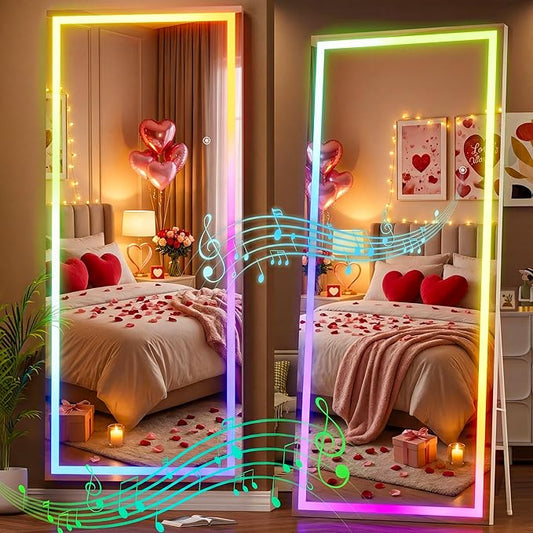 Hasipu 75"x28" LED RGB Bluetooth Full Length Mirror with Lights, Full Body Mirror with Stand, Wall Mount & Free Standing Floor Mirror for Bedroom Living Room Cloakroom, 7 Color & Brightness Adjustable