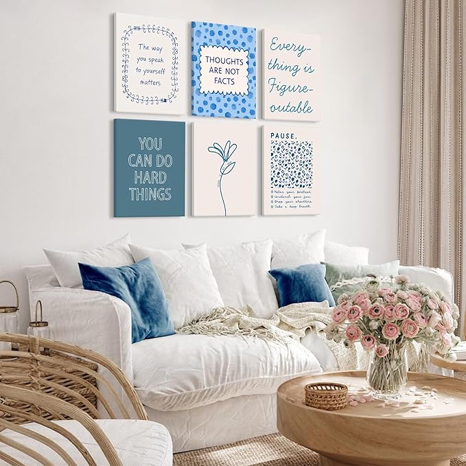 Mental Health Wall Decor Therapy Office Canvas Wall Art Posters Blue Boho Motivational Picture Psychology Artwork Inspirational Positive Quotes Prints for Counseling Office 8x10x6 Inch Ready to Hang
