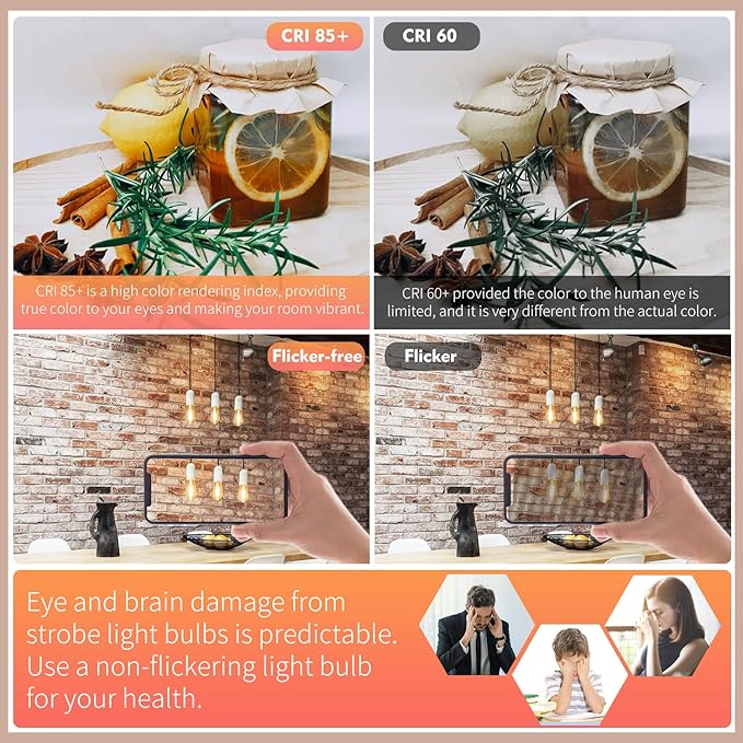 4 - Pack LED Edison Light Bulbs 60W Equivalent, Dimmable ST58 Vintage Light Bulbs, E26 Medium Base, 6W, 600LM, 2700K, 80+ CRI, Antique Decorative Filament LED Bulb.