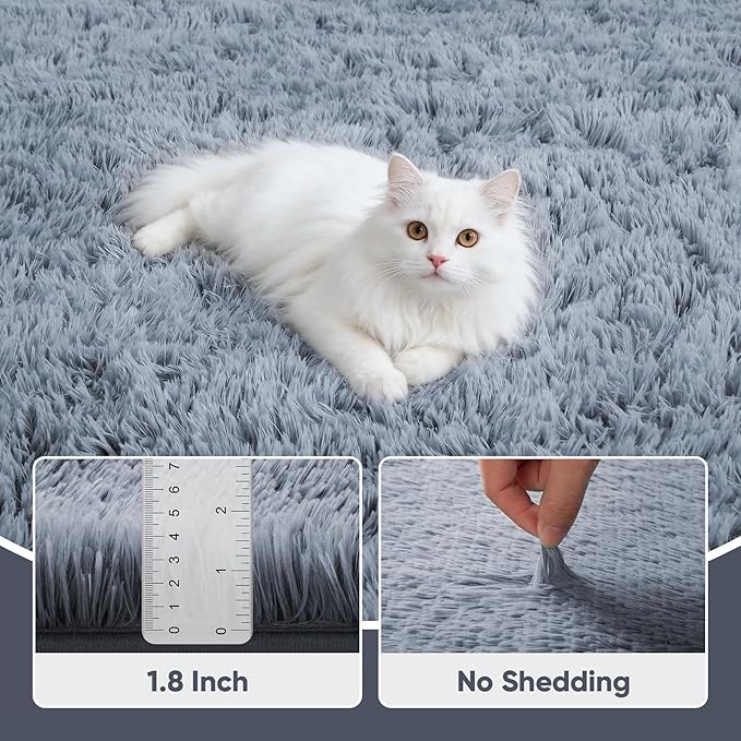 Area Rug for Living Room Bedroom: 6x9 Grey Soft Fluffy Shag Upgrade Non-Slip High Pile Carpet Large Fuzzy Plush Indoor Floor Decor Shaggy Rug for Kid Boys Girls Dorms Playroom Nursery Modern Home