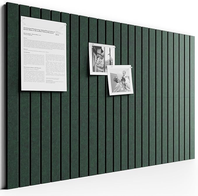 Bumusty Large Cork Board Alternative-36 x 24" Felt Bulletin Board Tiles, with 30 Pushpins, 40 Adhesive Tabs, Fine-Stripe 6-Pack, Cork Boards for Office Push Pin Board Felt Board-Pine Green