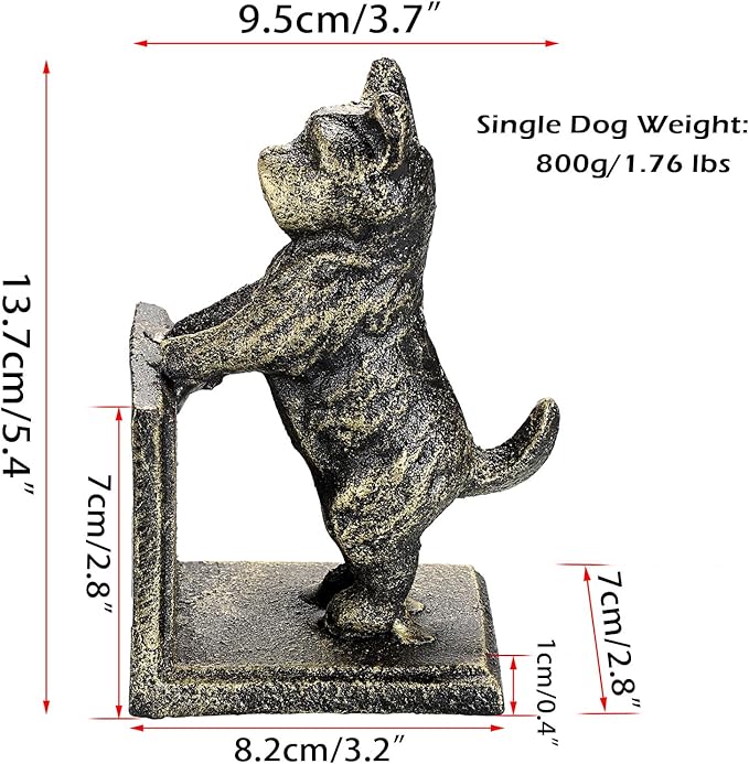 2 Pack Dog Decorative Bookends for Shelf - Cast Iron Book Ends Cute Dog Bookend Support for Home Decor, Heavy Duty Book Stands Vintage Antique Shelf Decor for Reading Enthusiasts or Dog Lovers