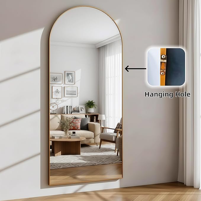 56"x21"Full Length Mirror,Arched Floor Mirrors with Aluminum Alloy Frame,Wall Mountable Tempered Glass Full Body Mirror for Wall Entryway Door Bedroom Bathroom Living Room,Gold