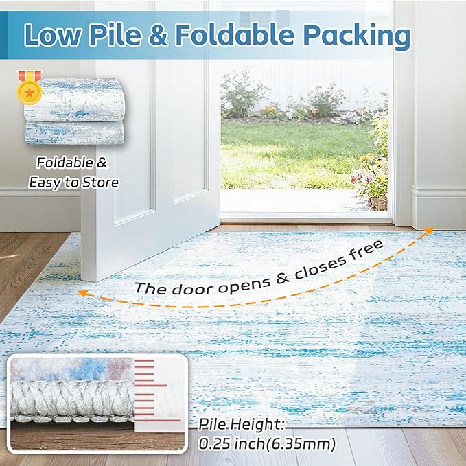 9x12 Area Rugs Washable Rug:Anti-Skid Abstract Modern Living Room Rug Soft Thin Carpets Indoor Floor Non-Shedding Carpet for Bedroom Dining Farmhouse Nursery Home Office(Light Blue/White/Beige, 9x12)