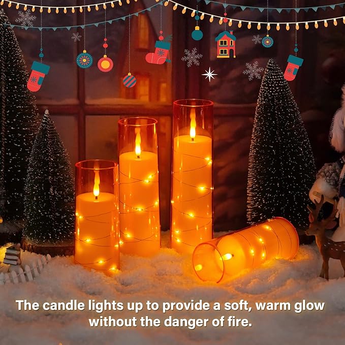 kakoya Flameless LED Candles with Timer 9 Pc Flickering Flameless Candles for Romantic Ambiance and Home Decoration Stable Acrylic Shell,with Embedded Star String，Battery Operated Candles（Orange）