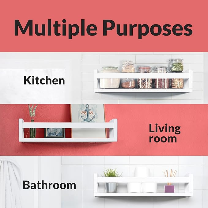 NATURE SUPPLIES Set of 4, White Floating Nursery Book Shelves, 16.4" Solid Wood Floating Bookshelves, Wall Book shelf for Kids Rooms Decor, Toys & Playroom Furniture, Kids Bookshelf, Nursery Bookshelf