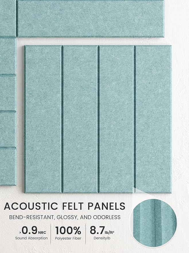 Bumusty Large Cork Board Alternative-48 x 36" Felt Bulletin Board Tiles, with 30 Pushpins, 70 Adhesive Tabs, Bold-Stripe 12-Pack, Cork Boards for Office Push Pin Board Felt Board-Aqua Blue