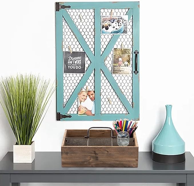 Farmhouse Wooden Crates for Decor 15 X 10 inches, Distressed Wood and Galvanized Storage Crates for Crafts, Rustic Wooden Baskets for Gifts, Wood Crates for Display, 6 Individual Slots