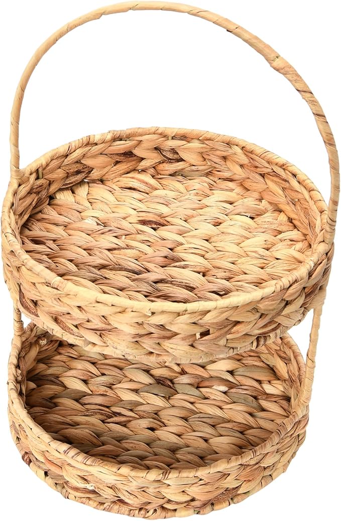 Household Essentials Water Hyacinth 2-Tier Tray, Natural