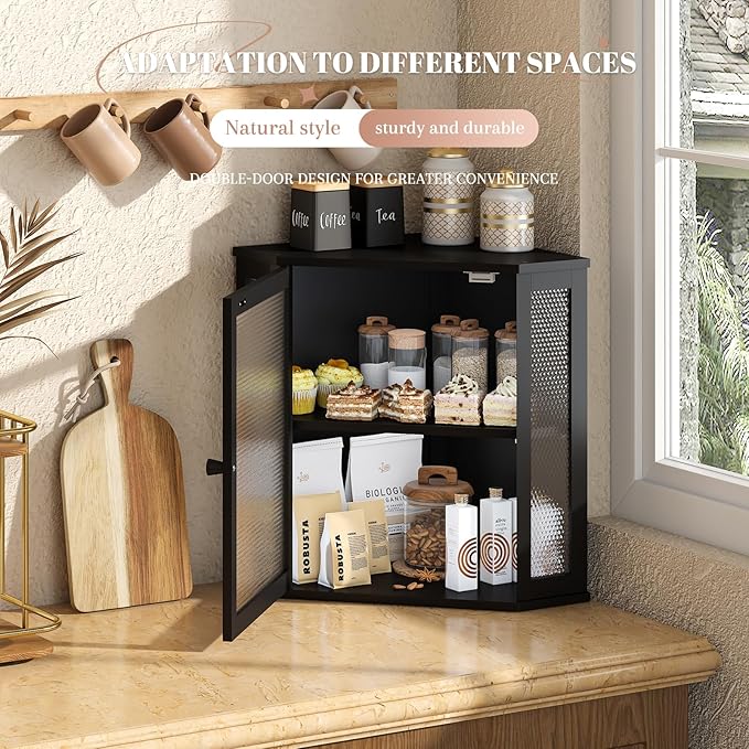 STDDRE Corner Bread Box Kitchen Countertop Extra Large Capacity Farmhouse Bread Box, Corner Countertop Storage, Double Layer Bread Holder (Black, Extra Large)