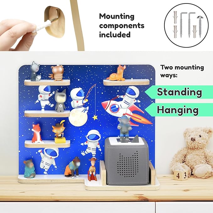stadtecken Wooden Shelf for Music Box I Suitable for The Toniebox and Tonies I Perfect Storage in The Children's Room I for Setting up or Hanging (Cosmos, Medium)
