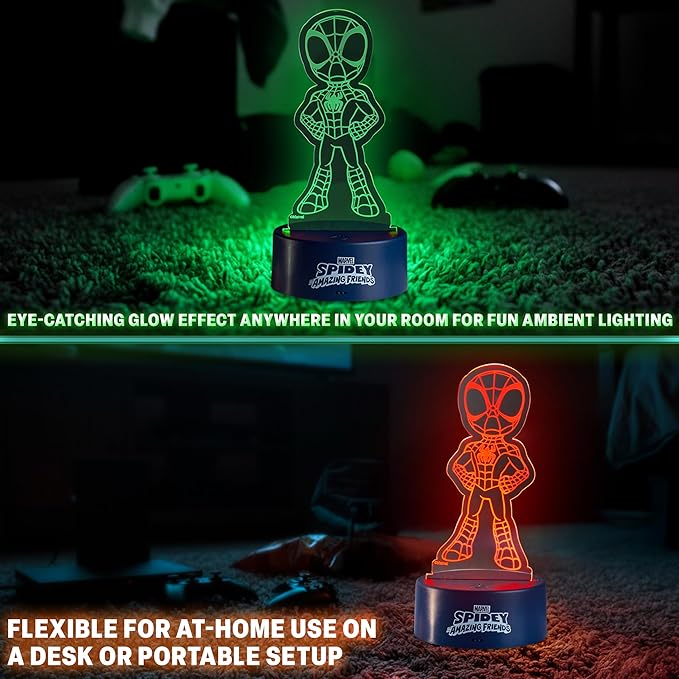 Get Trend Marvel Spidey 3D Illusion Night Light for Kids, 16 Colors, 4 Lighting Modes, Dimmable, LED Desk Lamp with Remote Control, Bedroom Decor, Gifts for Boys, Girls (Multi Spidey)