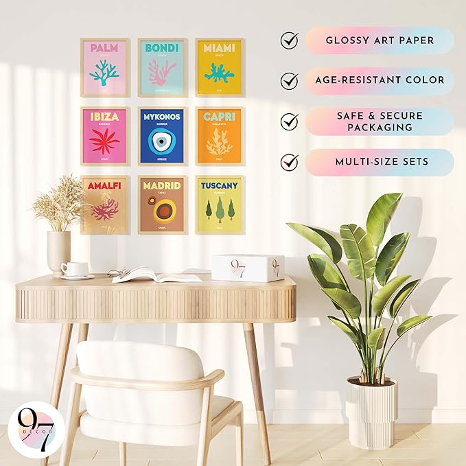 97 Decor Colorful Room Decor - Hot Pink and Orange Preppy Posters for Room Aesthetic, Maximalist Pictures for Wall, Quirky Wall Decor for Bedroom Teen Girl Dorm (8x10 Unframed)
