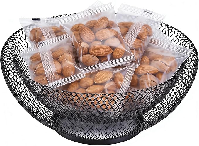 Modern Black Wire Mesh Decorative Bowl – Openwork Fruit Basket for Bread, Snacks, Storage Tray for Kitchen, Living room and home décor. (10”x4”)