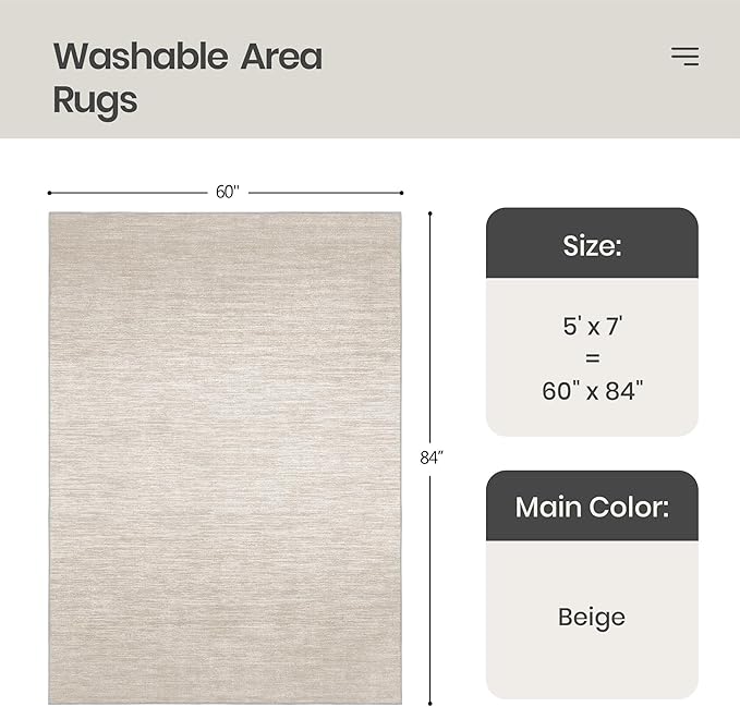 Valenrug Washable Rugs 5x7 - Stain Resistant 5x7 Area Rugs for Living Room, Non Slip Backing Gradient Printed Rugs for Bedroom, Foldable Machine Washable Area Rug(5'x7', Beige)
