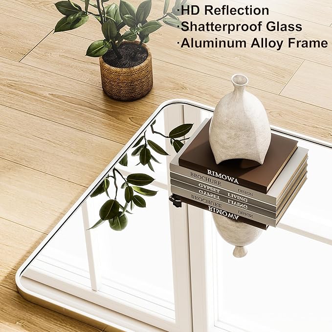 Silver Full Length Mirror 21 x 56 Inch Nano Floor Mirrors with Stand Rounded Corner Full Body Mirrors with Aluminum Alloy Frame for Bedroom Living Room Checkroom