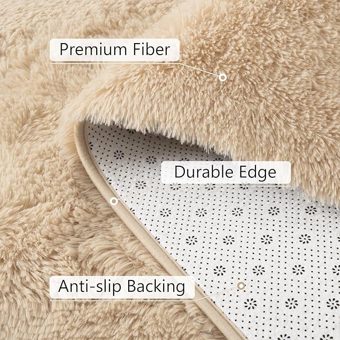 BENRON Soft Area Rugs for Living Room Bedroom Washable, Fluffy Rugs for Kids Children Girls Boys Room Decor, 3x5 Throw Rug for Nursery Kitchen Dining Table, Indoor Floor Carpets, Light Tan