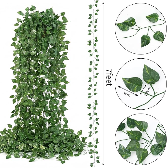 CEWOR Fake Vines for Room Decor 24 Pack 168ft Artificial Ivy Greenery Garland for Bedroom Wall Decor, Hanging Green Leaves for Party Wedding Christmas Decoration