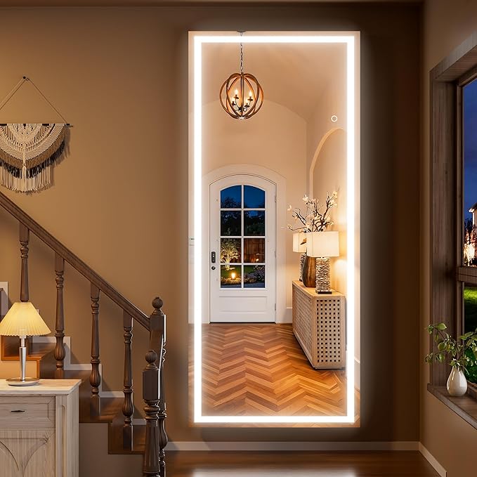 Hasipu 79"x35" LED RGB Bluetooth Full Length Mirror with Lights, Full Body Mirror with Stand, Wall Mount & Free Standing Floor Mirror for Bedroom Living Room Cloakroom, 7 Color & Brightness Adjustable