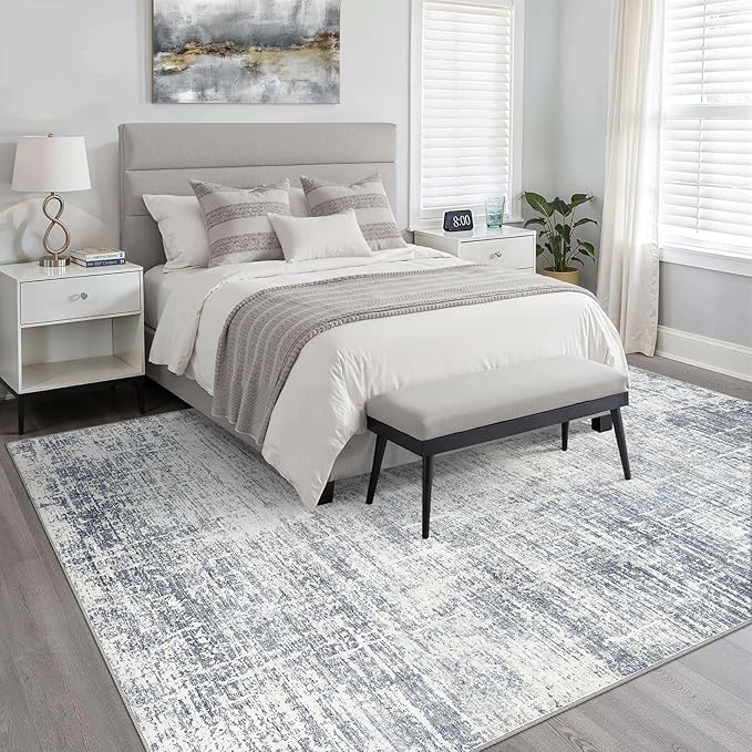 9x12 Area Rug Living Room: Washable Large Neutral Blue Rugs Abstract Soft Modern Stain Resistant Indoor Floor Non-Slip Carpet for Bedroom Nursery Kids Office Playroom Dining Room Under Table Home