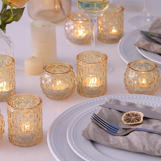 NITIME 36 Pcs Assorted Gold Votive Candle Holders, Tea Light Candle Holder Glass for Wedding Table Decor, Gold Candle Holders for Table Centerpiece, Brithday and Holiday Decorations