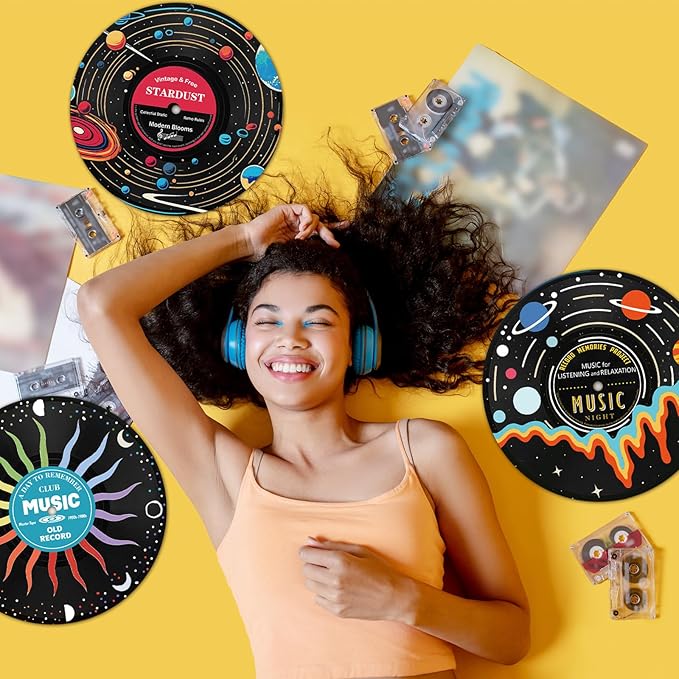 Chunful 6 Pake 12 Inch vintage records wall decor Aesthetic Retro Record Wall Decor for Dorm Bedroom Living Room Art Display Rock and Roll Music Hippie Party Records Decorations (Planet)