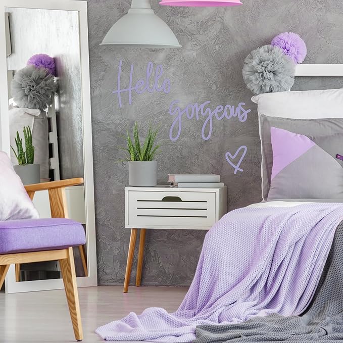 Blulu Hello Gorgeous Wall Decor Sign Hello Gorgeous Wall Art Minimalist Wooden Words Decor for Lash Room, Salon, Vanity or Makeup Room, Bathroom, Bedroom, Office(Purple)