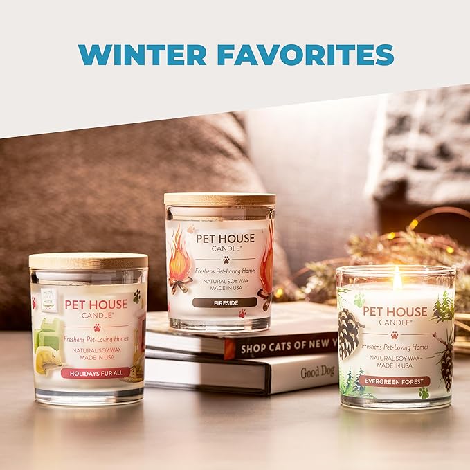 One Fur All Pet House Candle 2 Pack - Plant-Based/Soy - Clean Burning Scented, Long Lasting Pet Odor Candle for Home - Sunwashed Cotton